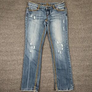 Almost Famous Jeans Womens 9 Low Rise Boot Cut Whisker Grunge Distressed Y2K